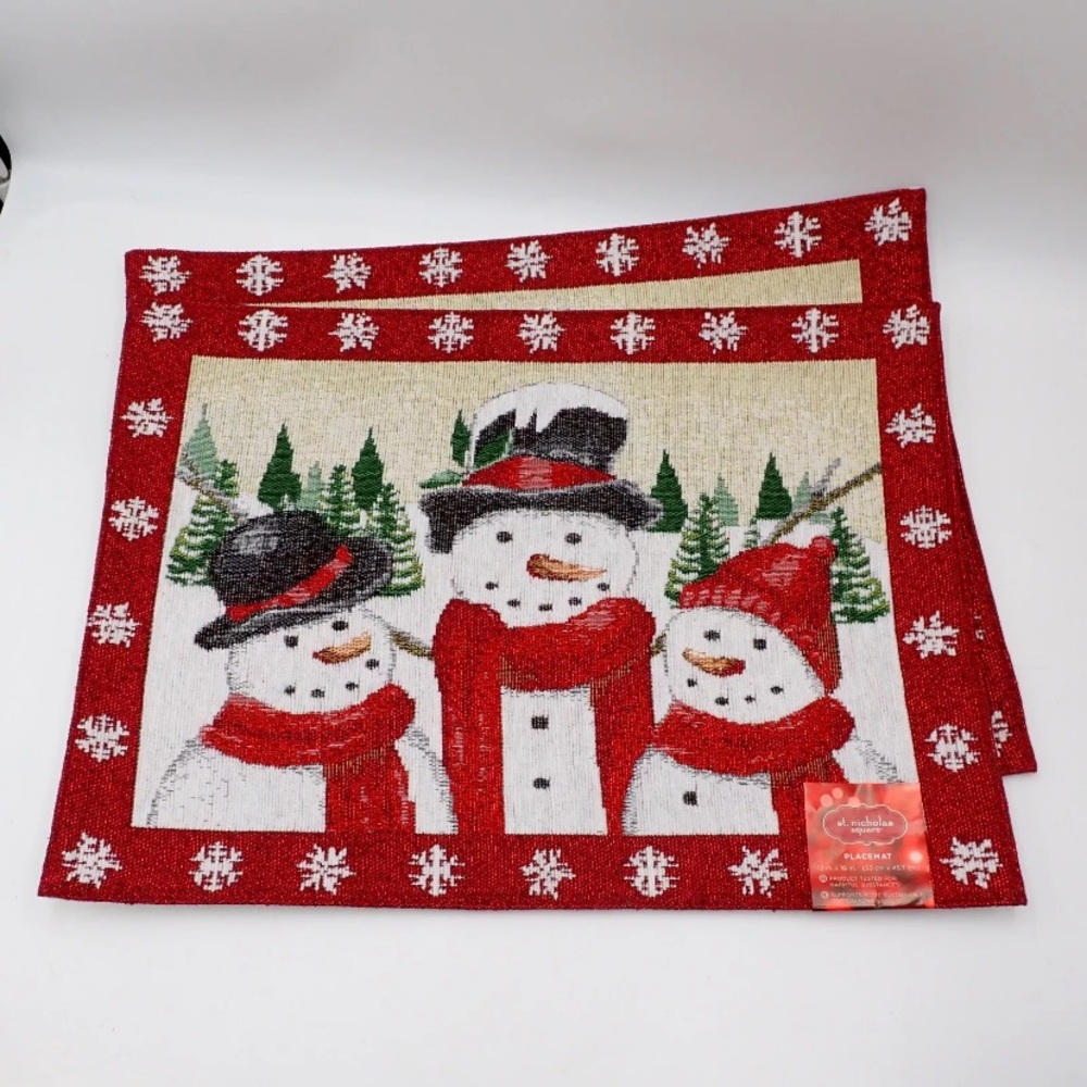 Christmas Placemats Set of 2 Snowman Tapestry St. Nicholas Square